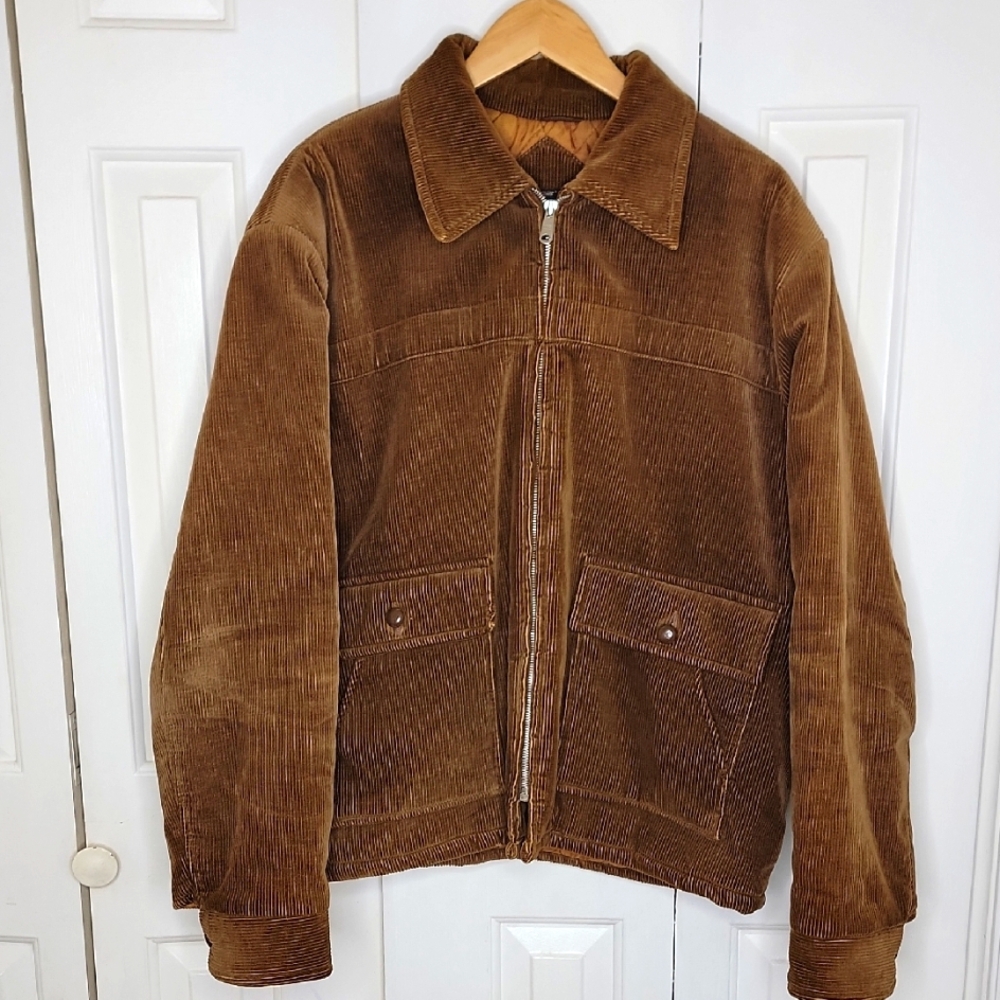Cabot Corduroy Men's Zippered Coat with Quilted Lining XL Brown Vintage